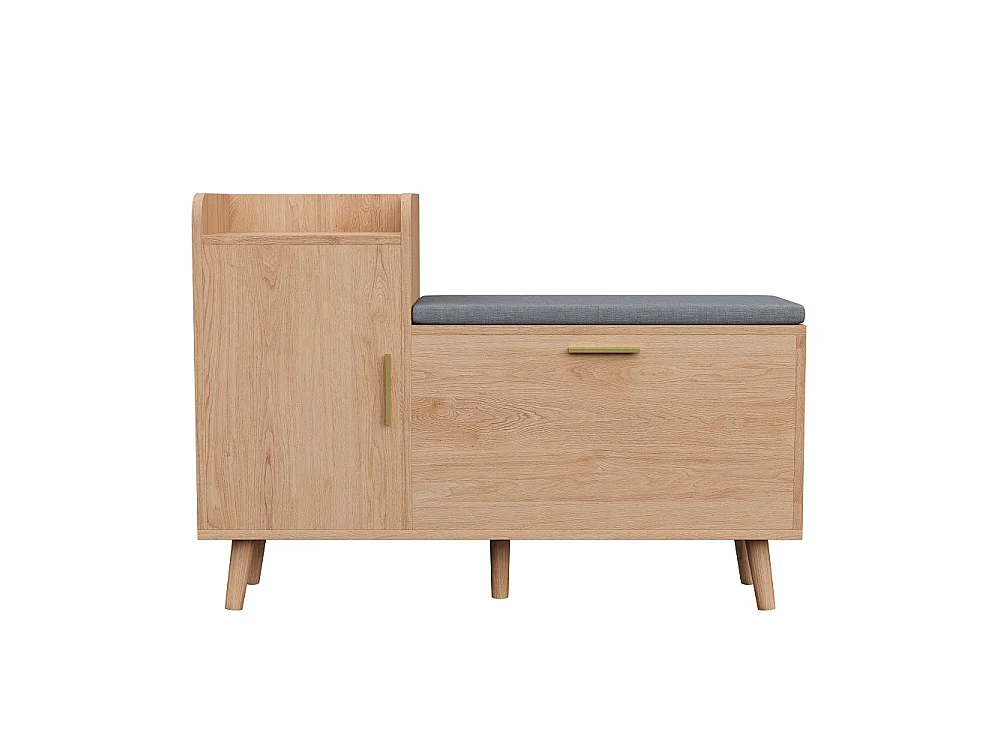 Armoire à chaussures - 100 x 30 x 69.5 cm - Porte-chaussures type flip avec coussin de siège - Banc à chaussures avec compartiments de rangement - Bois massif - ‌ c