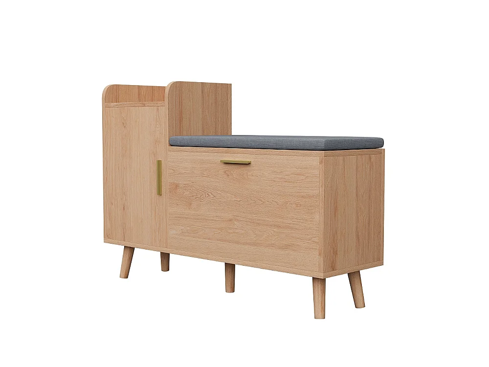 Armoire à chaussures - 100 x 30 x 69.5 cm - Porte-chaussures type flip avec coussin de siège - Banc à chaussures avec compartiments de rangement - Bois massif - ‌ c
