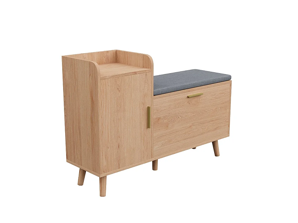 Armoire à chaussures - 100 x 30 x 69.5 cm - Porte-chaussures type flip avec coussin de siège - Banc à chaussures avec compartiments de rangement - Bois massif - ‌ c
