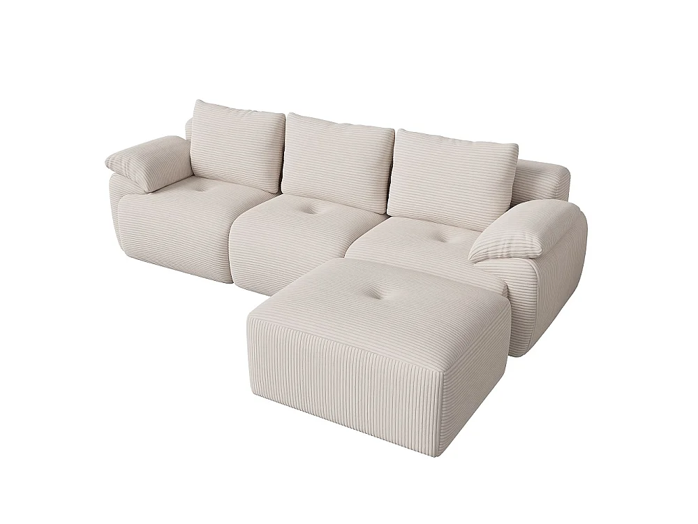 Canapé d'angle modulaire en forme de L - Canapé sans os avec fonction de sommeil, canapé d'angle, 3 dossiers et 4 coussins - Tissu corduroy - Beige