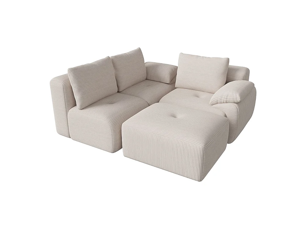 Canapé d'angle modulaire en forme de L - Canapé sans os avec fonction de sommeil, canapé d'angle, 3 dossiers et 4 coussins - Tissu corduroy - Beige