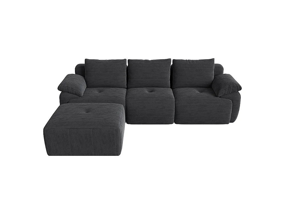 Canapé d'angle modulaire en forme de L - Canapé sans os avec fonction de sommeil, canapé d'angle, 3 dossiers et 4 coussins - Tissu Corduroy - Gris