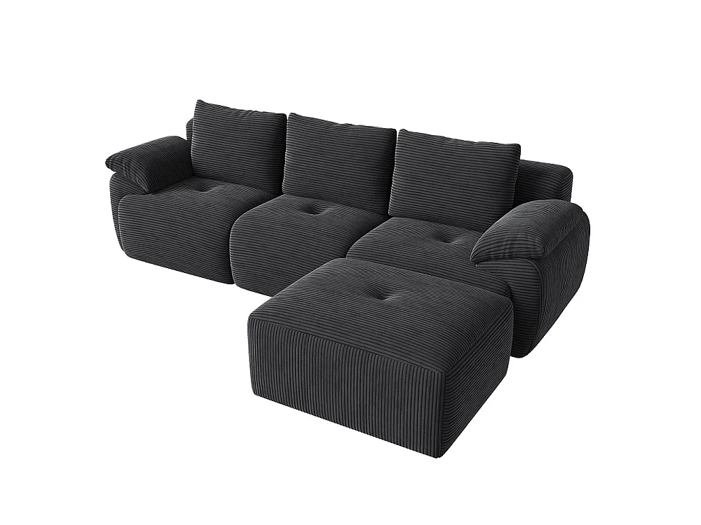 Canapé d'angle modulaire en forme de L - Canapé sans os avec fonction de sommeil, canapé d'angle, 3 dossiers et 4 coussins - Tissu Corduroy - Gris