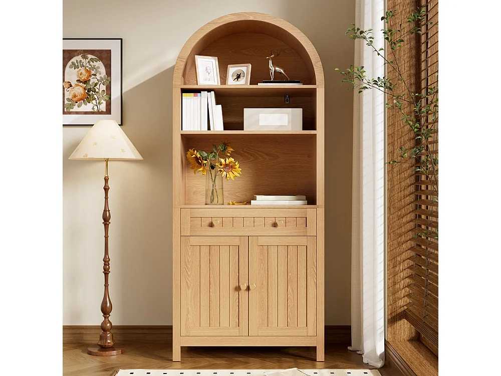 Armoire haut debout 76x40 x180 cm - placard avec arc avant - portes doubles avec étagères d'épices sur les deux côtés armoire pour cuisine salon