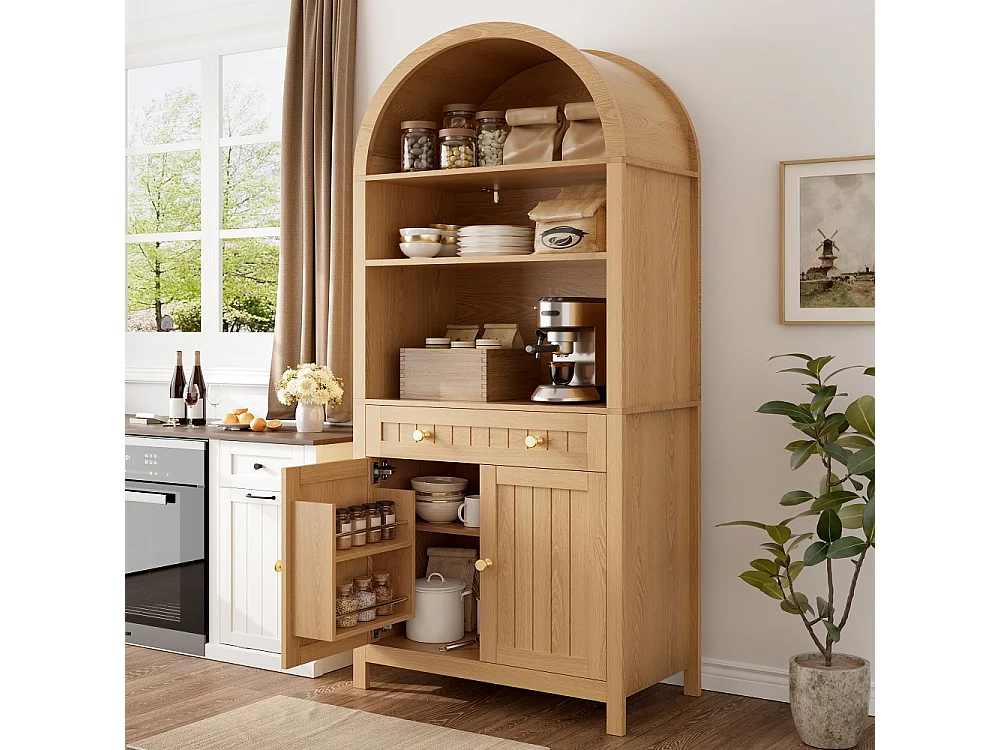 Armoire haut debout 76x40 x180 cm - placard avec arc avant - portes doubles avec étagères d'épices sur les deux côtés armoire pour cuisine salon