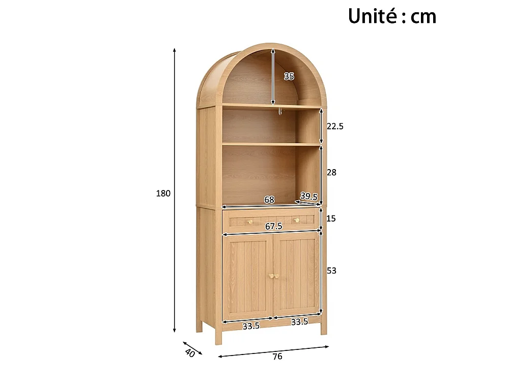Armoire haut debout 76x40 x180 cm - placard avec arc avant - portes doubles avec étagères d'épices sur les deux côtés armoire pour cuisine salon