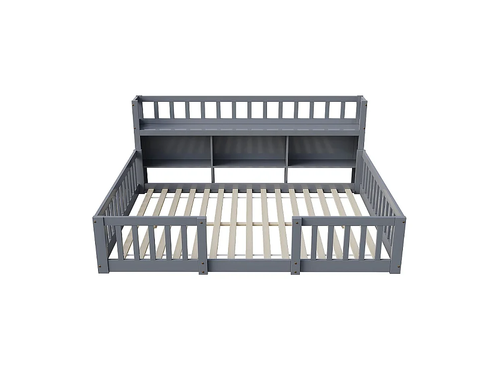 Lit pour enfants - 140 x 200cm - Lit en bois massif avec grille de rangement en couches - Lit bas du plancher au plafond avec rails de sécurité de protection complè