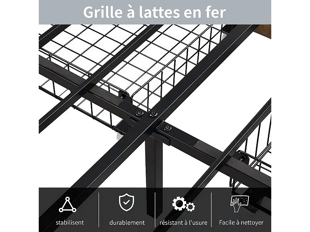 Lit en métal - 160 x 200 cm - Lit de rangement avec 4 tiroirs - Lit double avec tiroirs LED Cabinet et station de charge - pu - marron