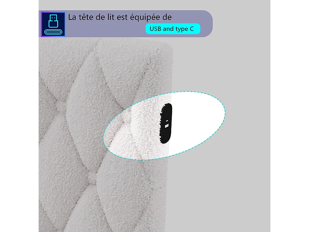 Lit de jour - 140 x 200 cm - Lit d'angle avec port de charge LED et USB - Canapé-lit rembourré en forme de L - Tissu velours en peluche - Beige
