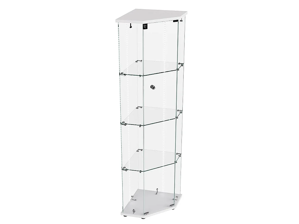 Armoire d'affichage - 162 x 60 x 42,5 cm - Vitrine à cinq angles avec bande lumineuse LED - Armoire de rangement à 4 couches 1 porte - Verre trempé - Plaque blanche
