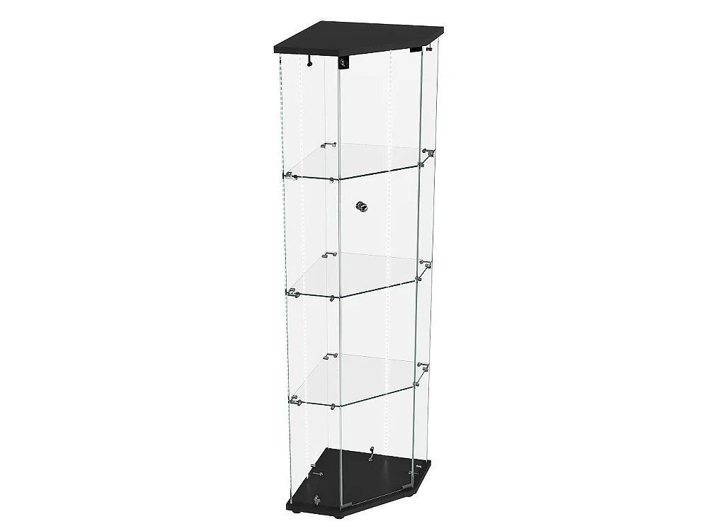 Armoire d'affichage - 162 x 60 x 42.5 cm - Vitrine à cinq angles avec bande lumineuse LED - Armoire de rangement à 4 couches 1 porte - Verre trempé - Sole noire