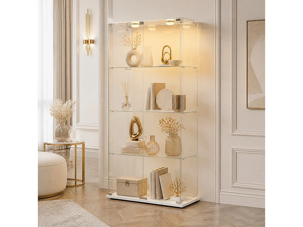 vitrine de collectionneur - 163 x 80.5 x 36.5 cm - 2 portes 4 couches armoire de stockage - armoire d'affichage avec lumière patée - verre trempé - plaque de base b