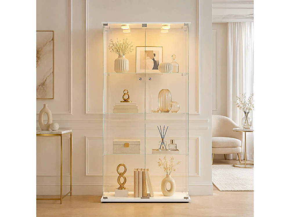 vitrine de collectionneur - 163 x 80.5 x 36.5 cm - 2 portes 4 couches armoire de stockage - armoire d'affichage avec lumière patée - verre trempé - plaque de base b