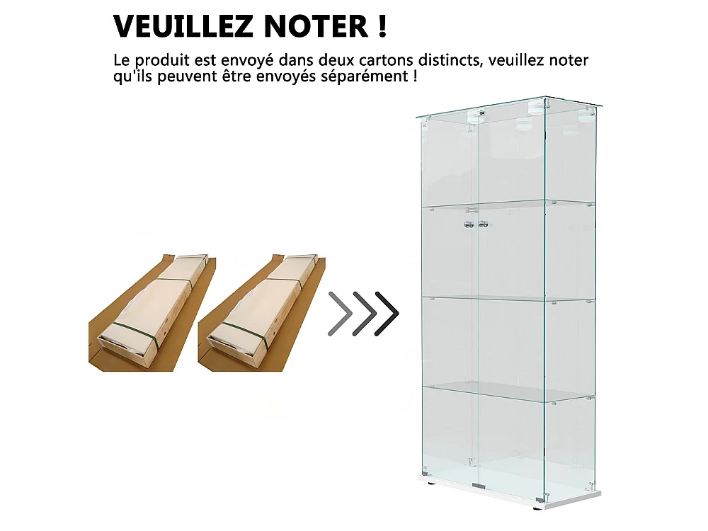 vitrine de collectionneur - 163 x 80.5 x 36.5 cm - 2 portes 4 couches armoire de stockage - armoire d'affichage avec lumière patée - verre trempé - plaque de base b