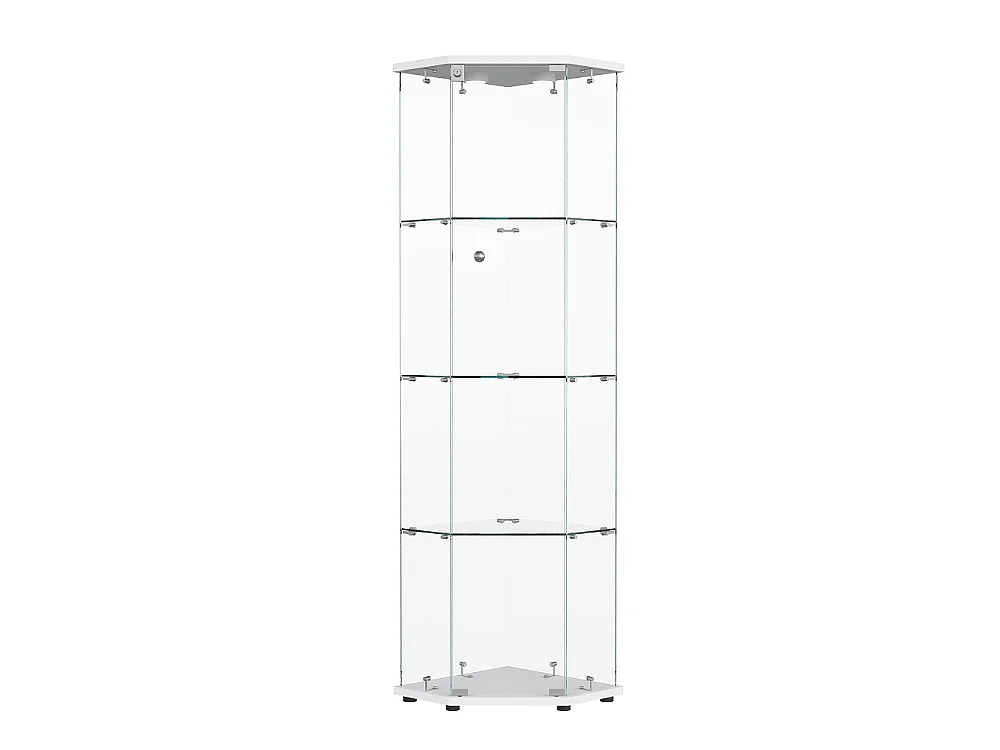 Armoire d'affichage - 162 x 60 x 42.5 cm - Vitrine à cinq angles avec lumière Pat - Armoire de rangement à 4 couches 1 porte - Verre trempé - Plaque blanche