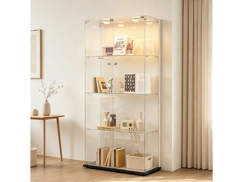 vitrine de collectionneur - 163 x 80.5 x 36.5 cm - 2 portes 4 couches armoire de stockage - armoire d'affichage avec lumière de pat - verre trempé - plaque de base