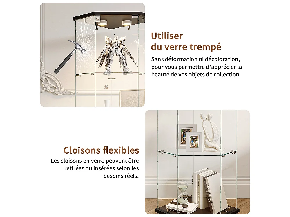 Armoire d'affichage - 162 x 60 x 42.5 cm - Vitrine à cinq angles avec lumière Pat - Armoire de rangement à 4 couches 1 porte - Verre trempé - Plaque noire