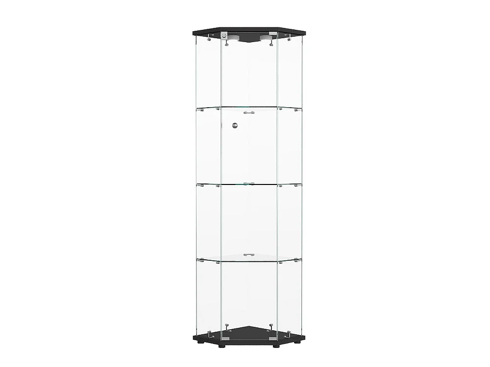 Armoire d'affichage - 162 x 60 x 42.5 cm - Vitrine à cinq angles avec lumière Pat - Armoire de rangement à 4 couches 1 porte - Verre trempé - Plaque noire