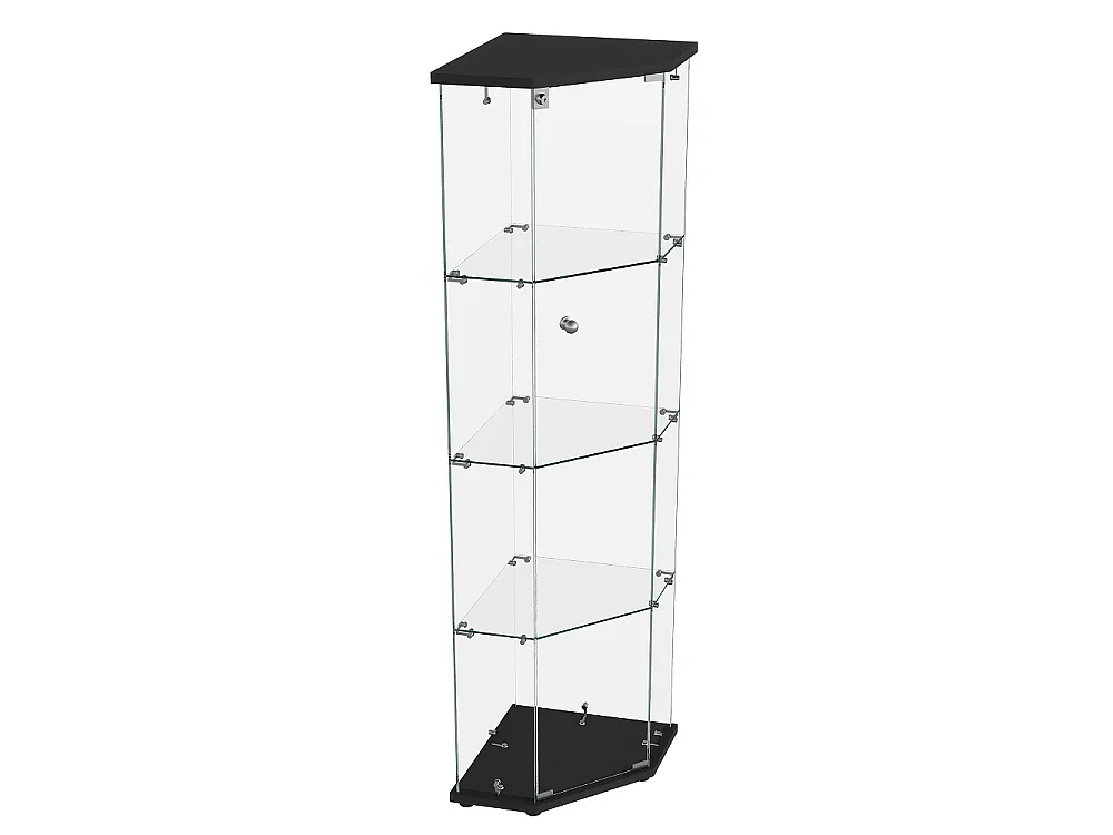 Armoire d'affichage - 162 x 60 x 42.5 cm - Vitrine à cinq angles avec lumière Pat - Armoire de rangement à 4 couches 1 porte - Verre trempé - Plaque noire
