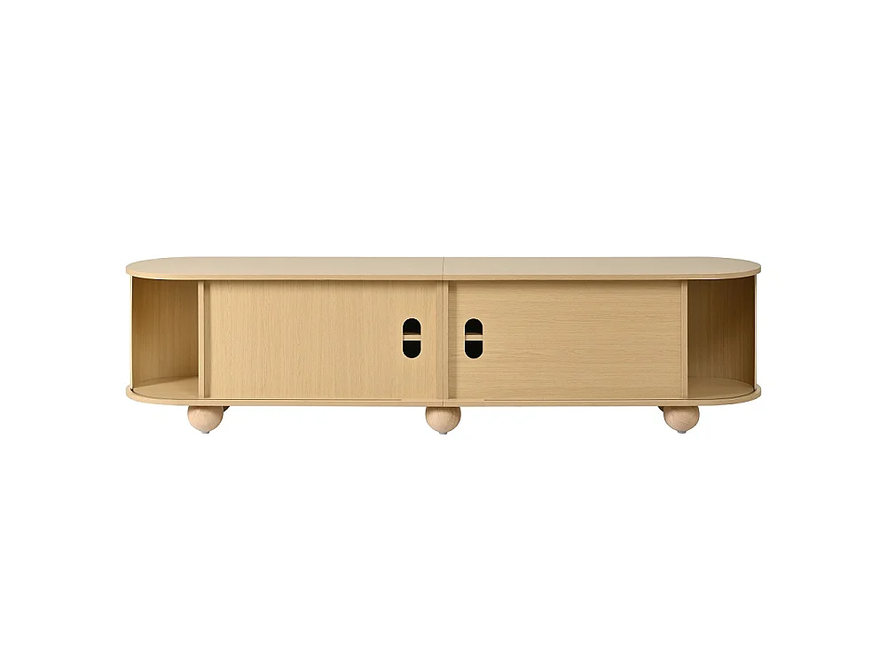 Cabinet TV 180 x 35 x 45 cm - Télévision à pied à bille Lowboard avec portes coulissantes ondulées verticales - Meubles de télévision rétro - MDF - Couleur naturell