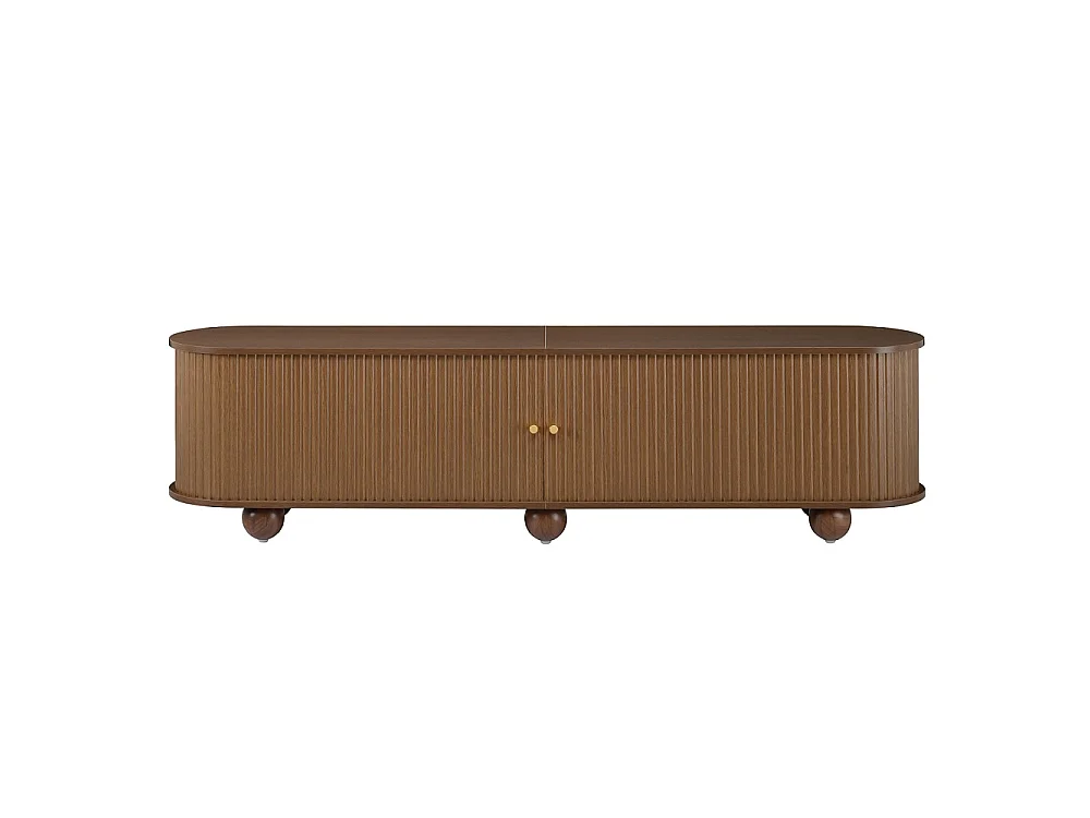 Cabinet TV 180 x 35 x 45 cm - Télévision à pied à bille Lowboard avec portes coulissantes ondulées verticales - Meubles de télévision rétro - MDF - Couleur noix