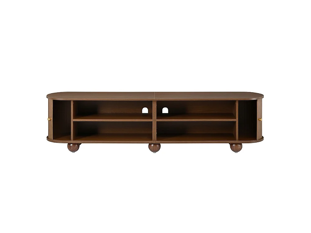 Cabinet TV 180 x 35 x 45 cm - Télévision à pied à bille Lowboard avec portes coulissantes ondulées verticales - Meubles de télévision rétro - MDF - Couleur noix