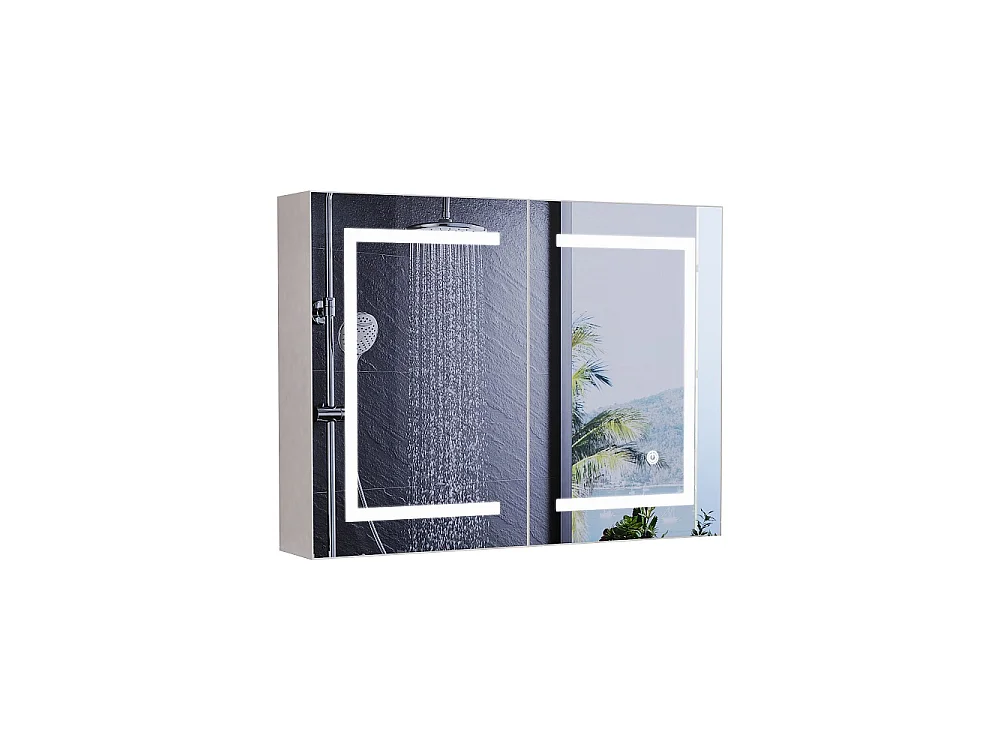 Armoire de miroir de salle de bain - 80 x 60 x 13,5 cm - Boîte à miroir intelligente à deux portes - Armoires de salle de bain anti-brouillard à LED - Miroir de dre