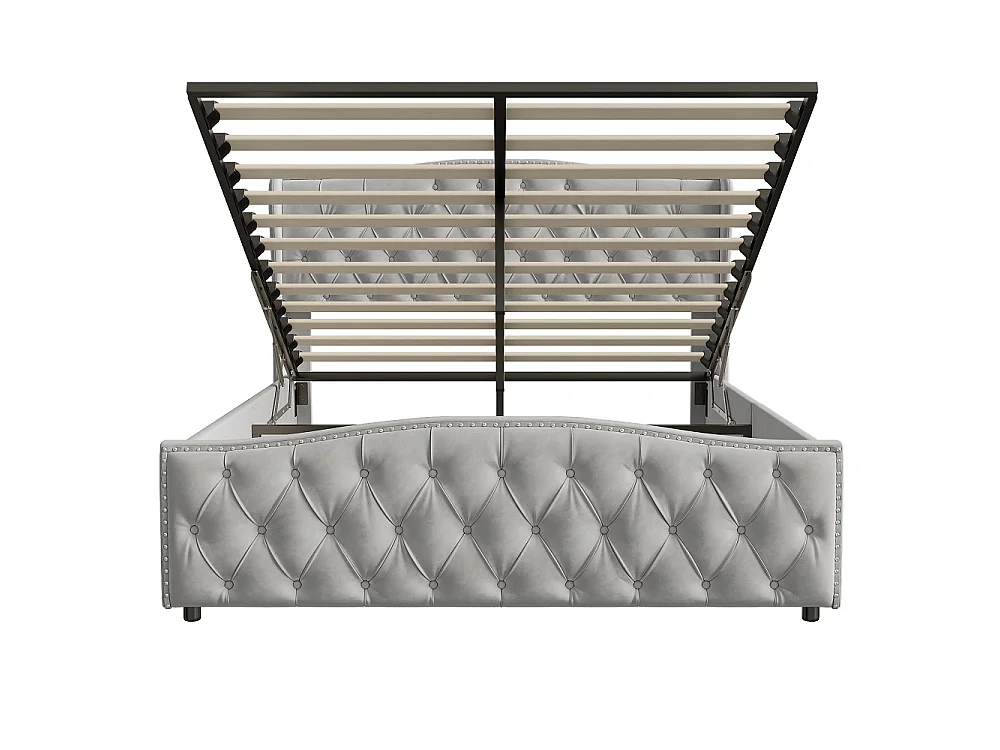 Lit rembourré 140 x 190 cm - Lit de rangement hydraulique avec cadre à lames - Lit double avec tête - Velvet - gris