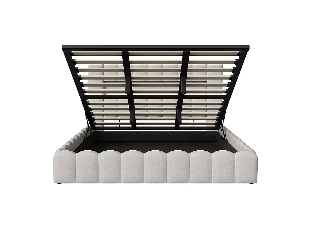 Lit de rangement 160 x 200 cm - Lit rembourré avec USB et LED - Lit à bulle avec cadre hydraulique et à lames - Linge de maison - Beige