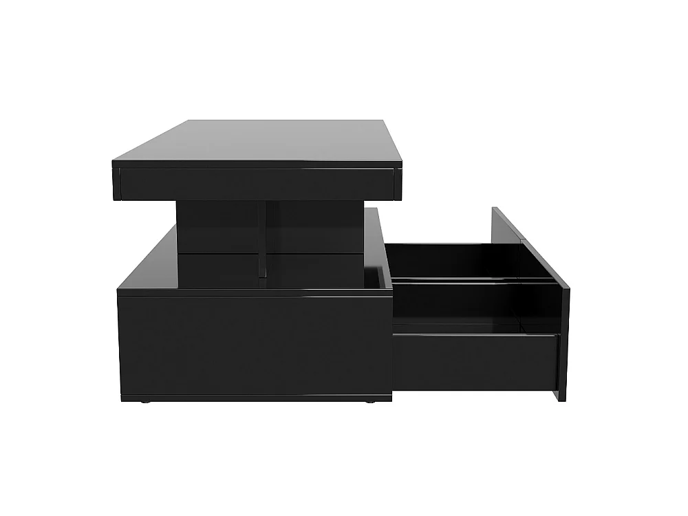 Table basse - 104 x 53 x 46 cm - Table latérale haute brillance avec LED - 2 tiroirs tiroirs et espace de rangement ouvert - Noir