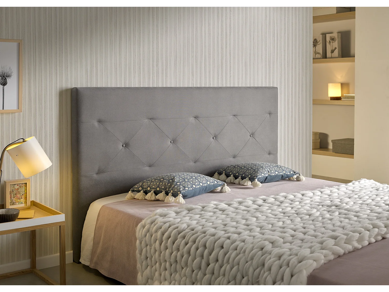Cabecero Zafiro para Cama de 105 de Tela Gris 115x115x8..
