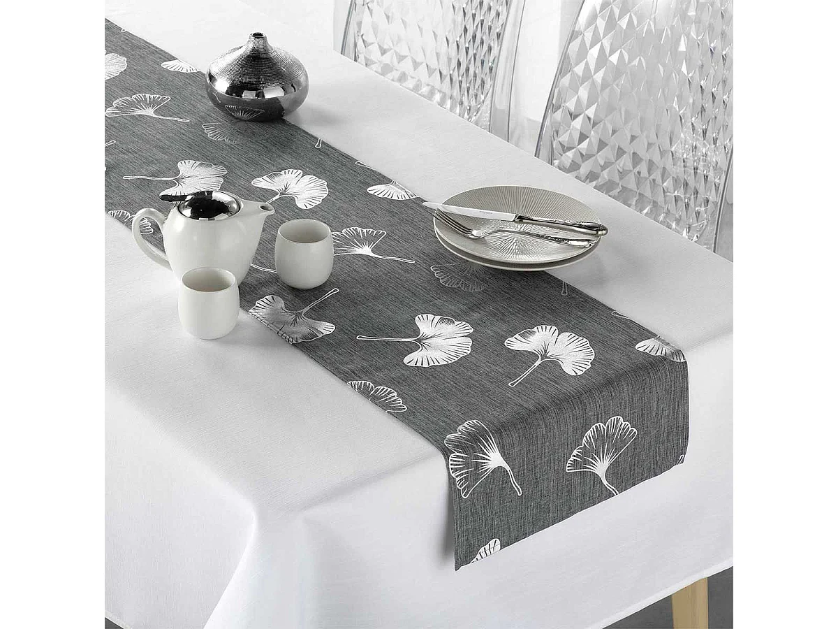 Nappe & Chemin de Table "Euphoria" 140x250cm Gris & Argent