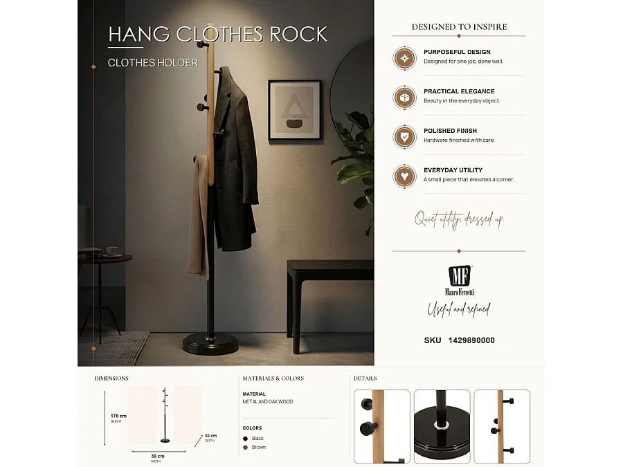 Porte-Manteau en Bois "Rock" 176cm Noir & Naturel
