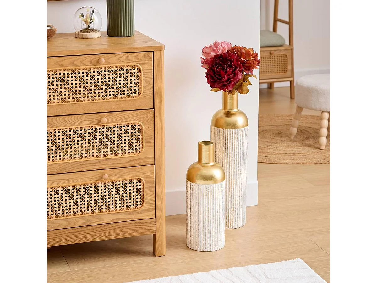 Vase Design en Métal "Mirsa" 43cm Blanc & Doré