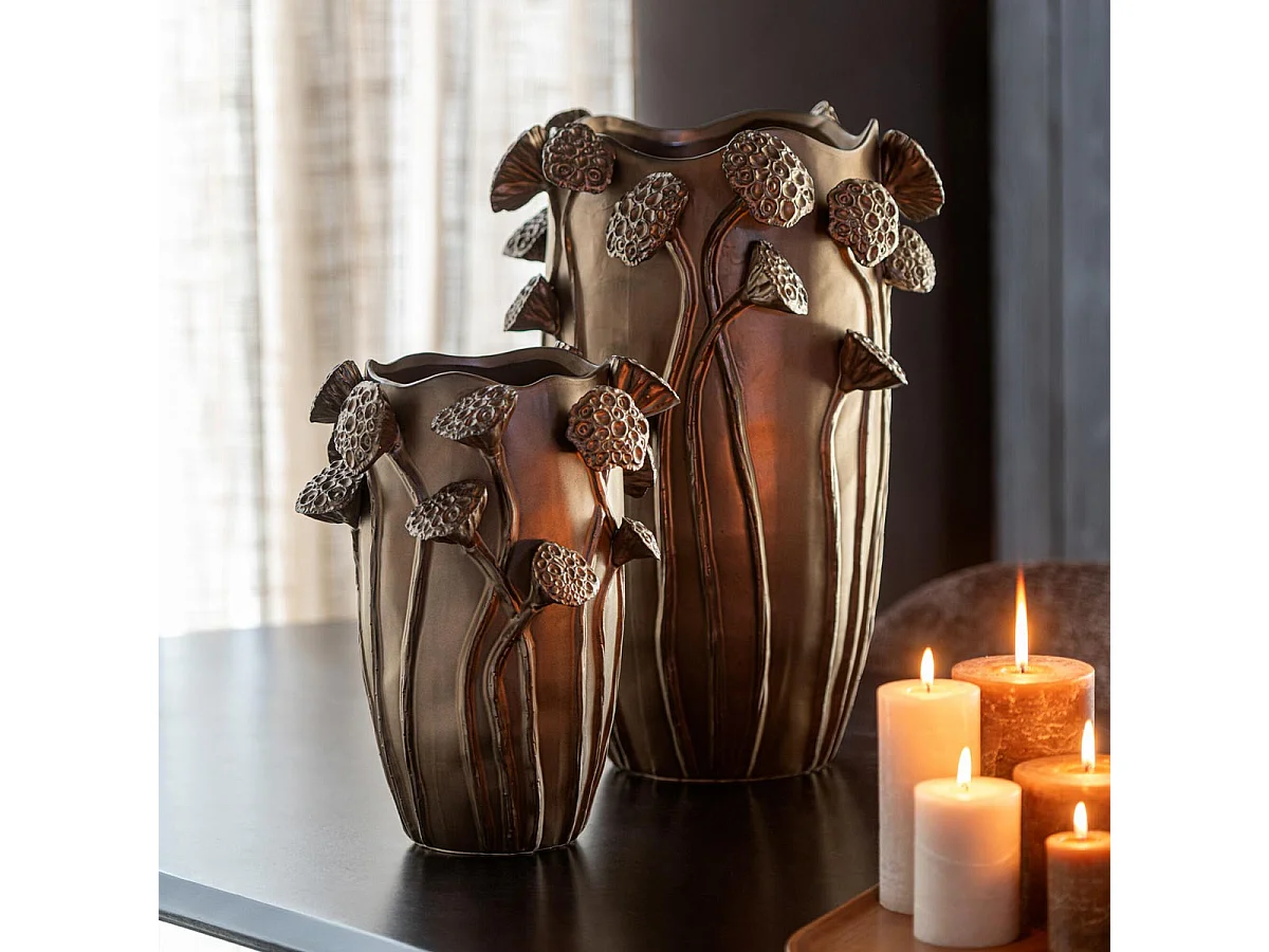Vase Lotus en Argile "Pod" 35cm Cuivre
