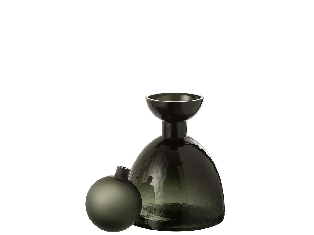 Vase Bouteille Bouchon en Verre "Yoko" 29cm Vert Foncé