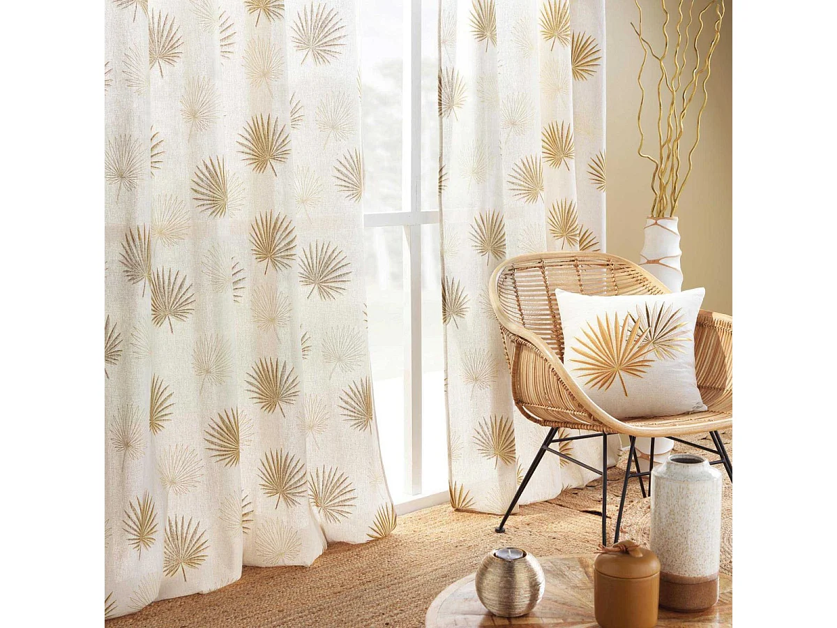 Rideau à Œillets Imprimé Métallisé "Lotus" 140x240cm Ocre