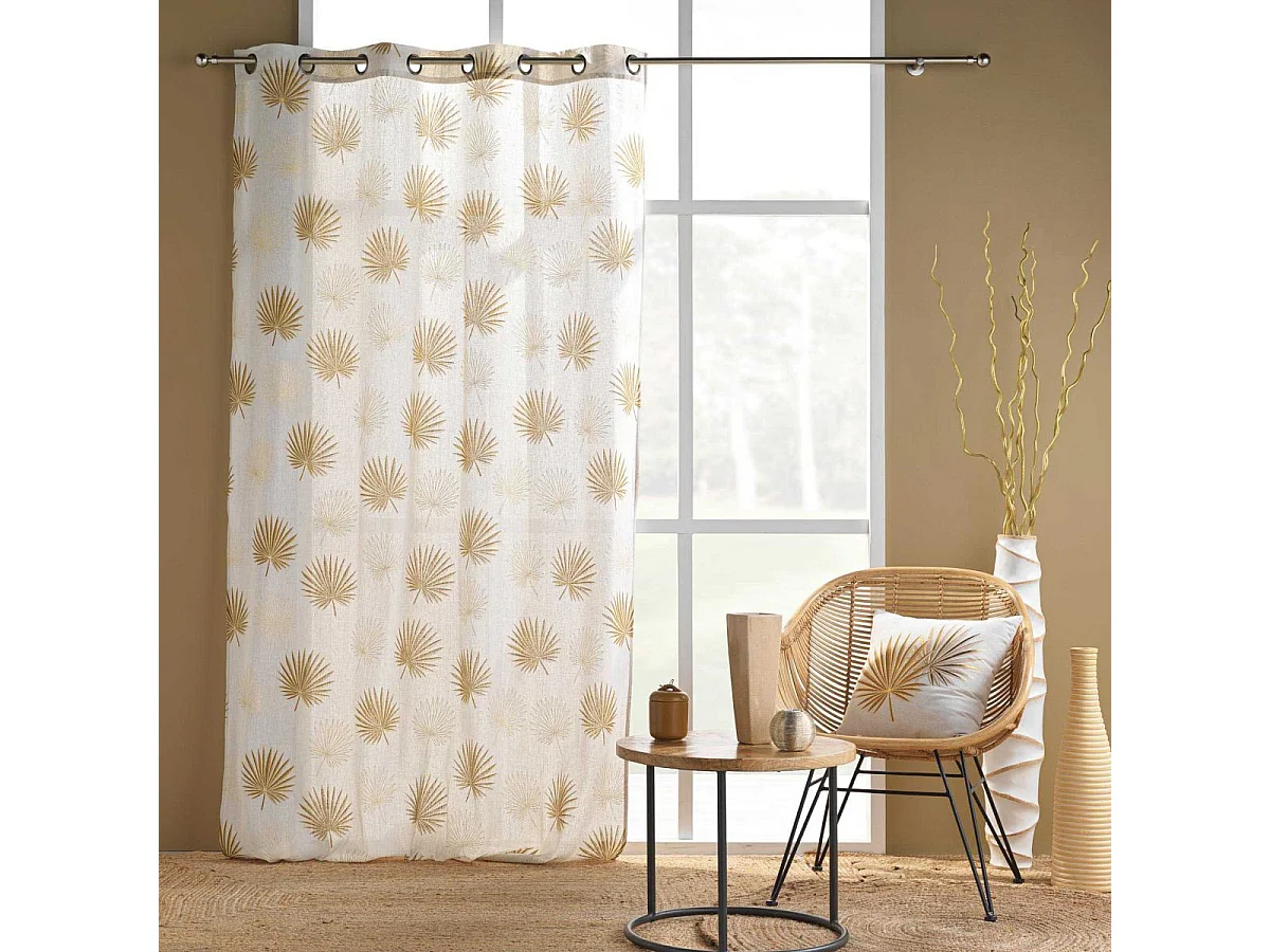 Rideau à Œillets Imprimé Métallisé "Lotus" 140x240cm Ocre