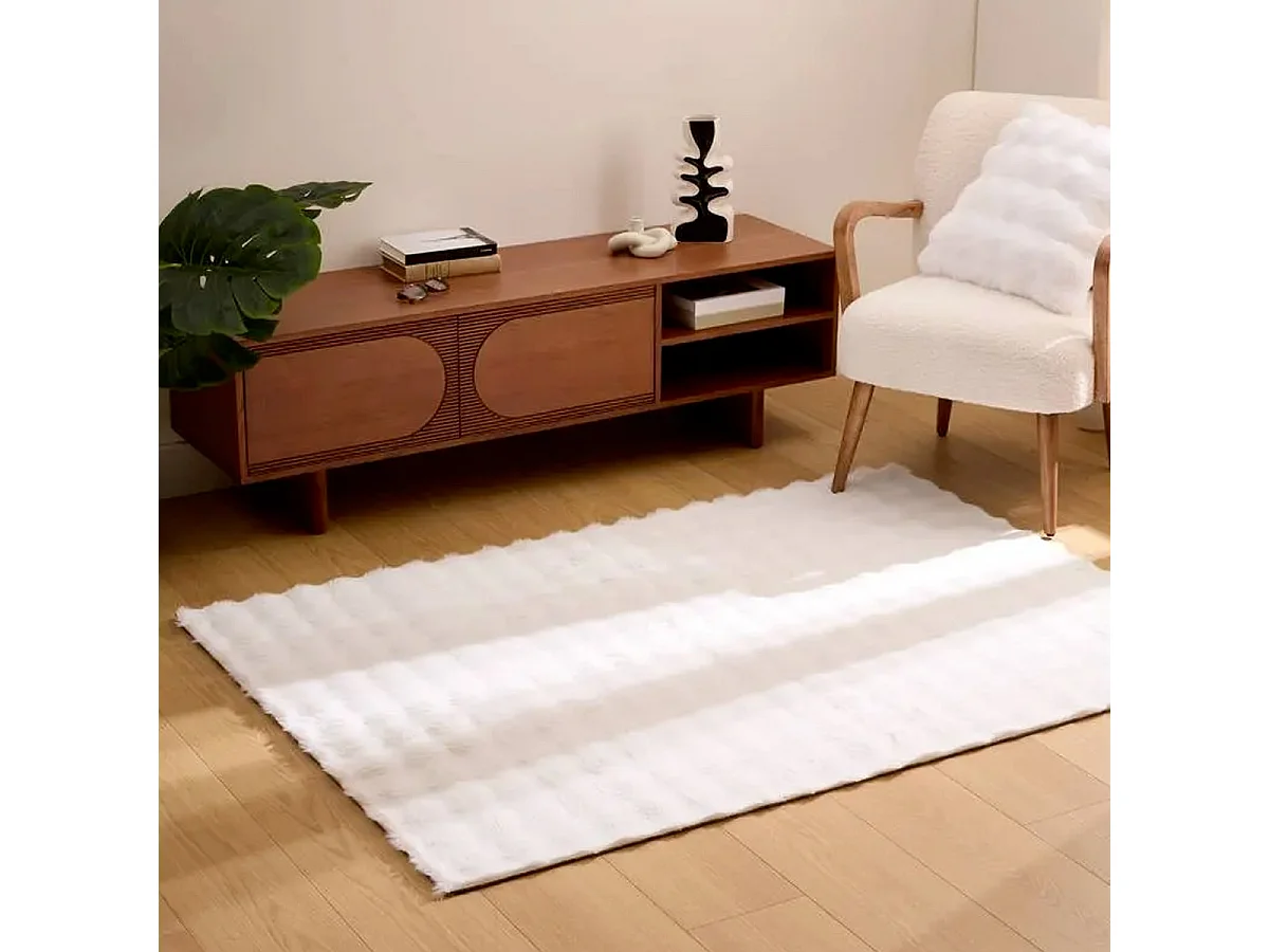 Tapis Imitation Fourrure 3D "Zephy" 120x170cm Blanc
