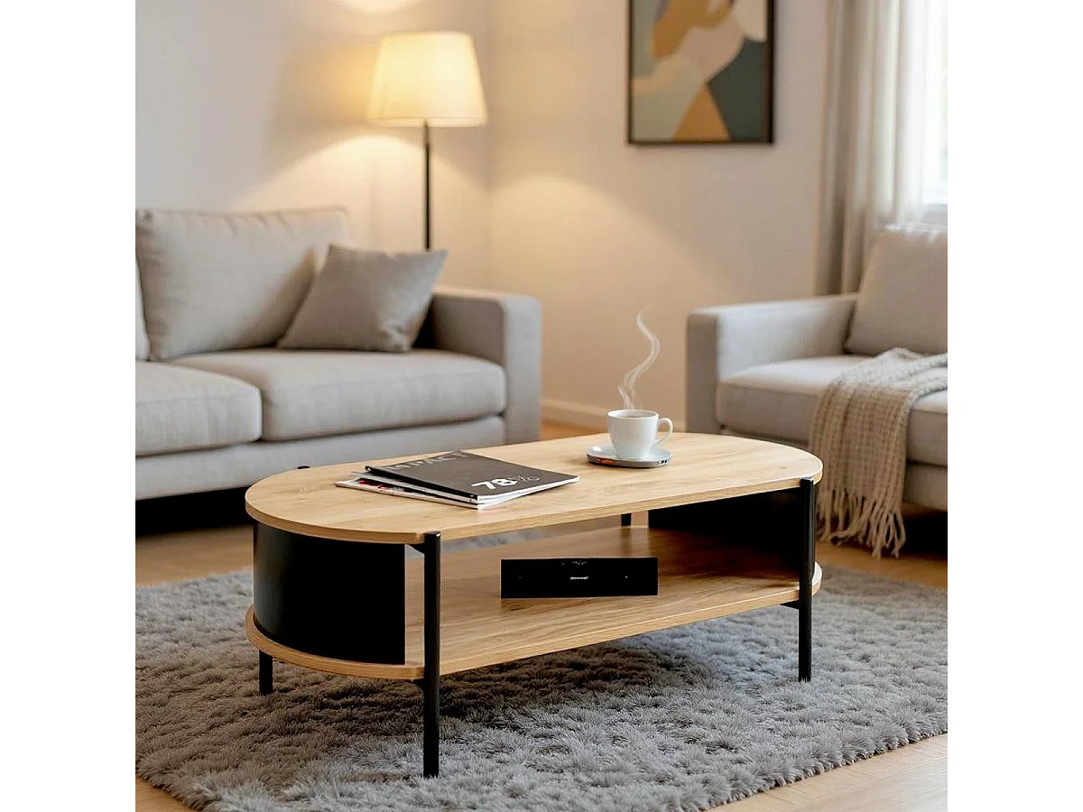 Table Basse Design "Morphee" 100cm Naturel & Noir