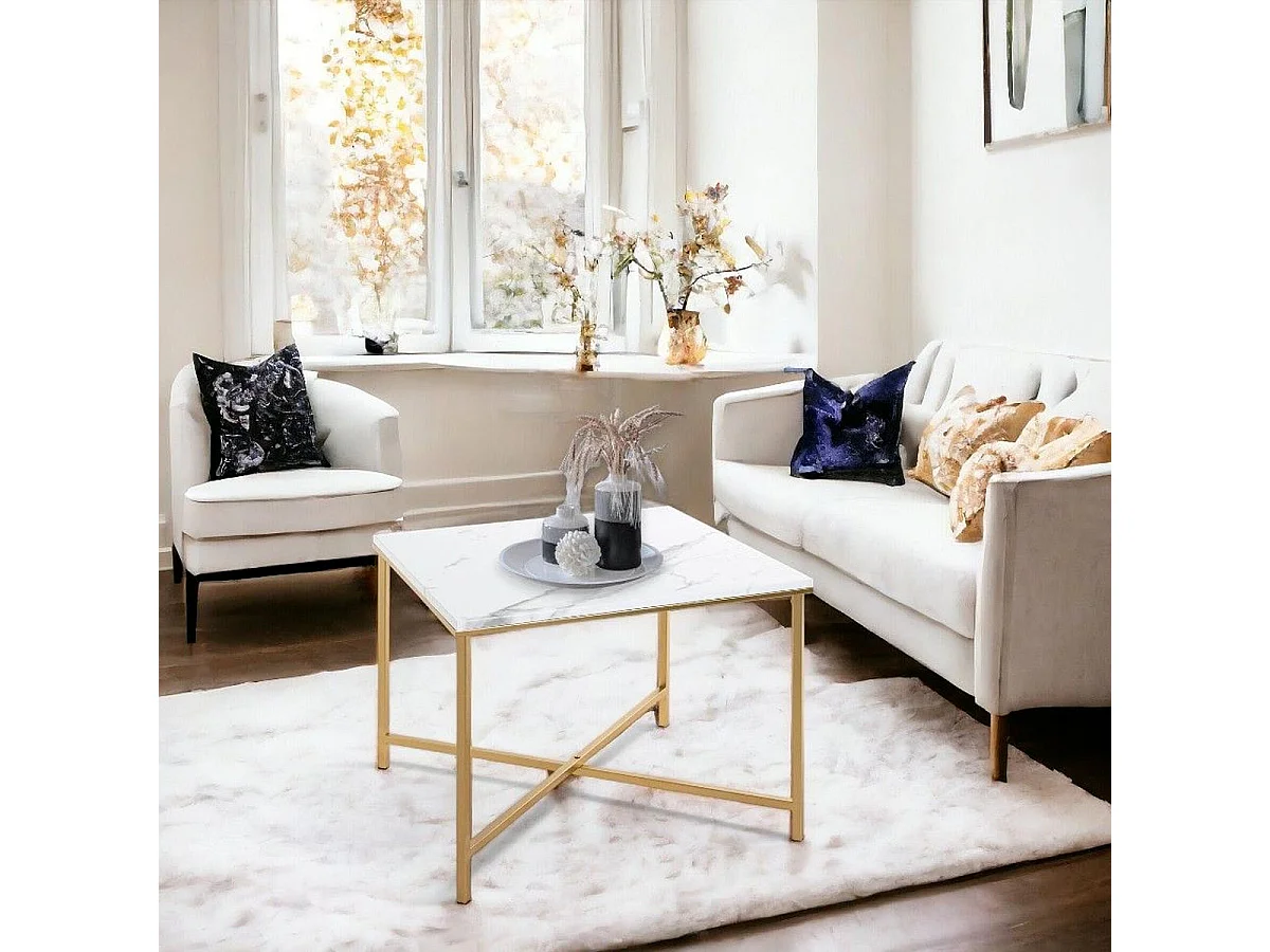 Table Basse Effet Marbre "Alba" 60cm Or