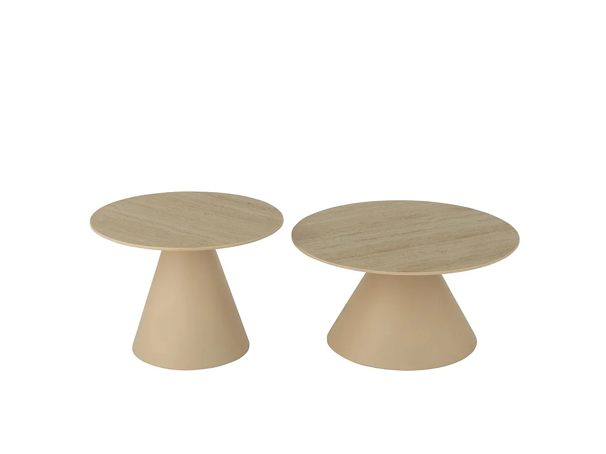 Lot de 2 Tables Basses en Métal "Cône" 60cm Beige