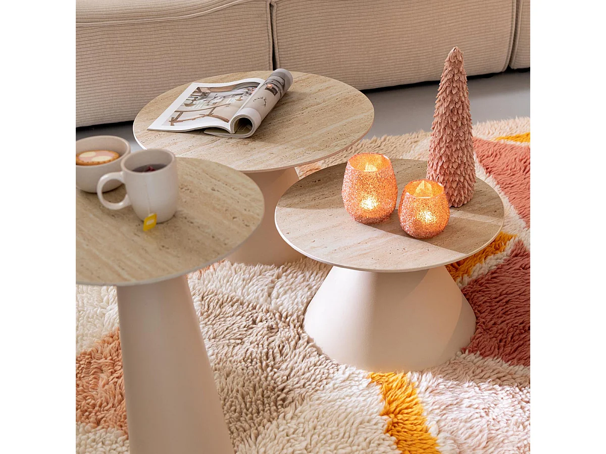 Lot de 2 Tables Basses en Métal "Cône" 60cm Beige