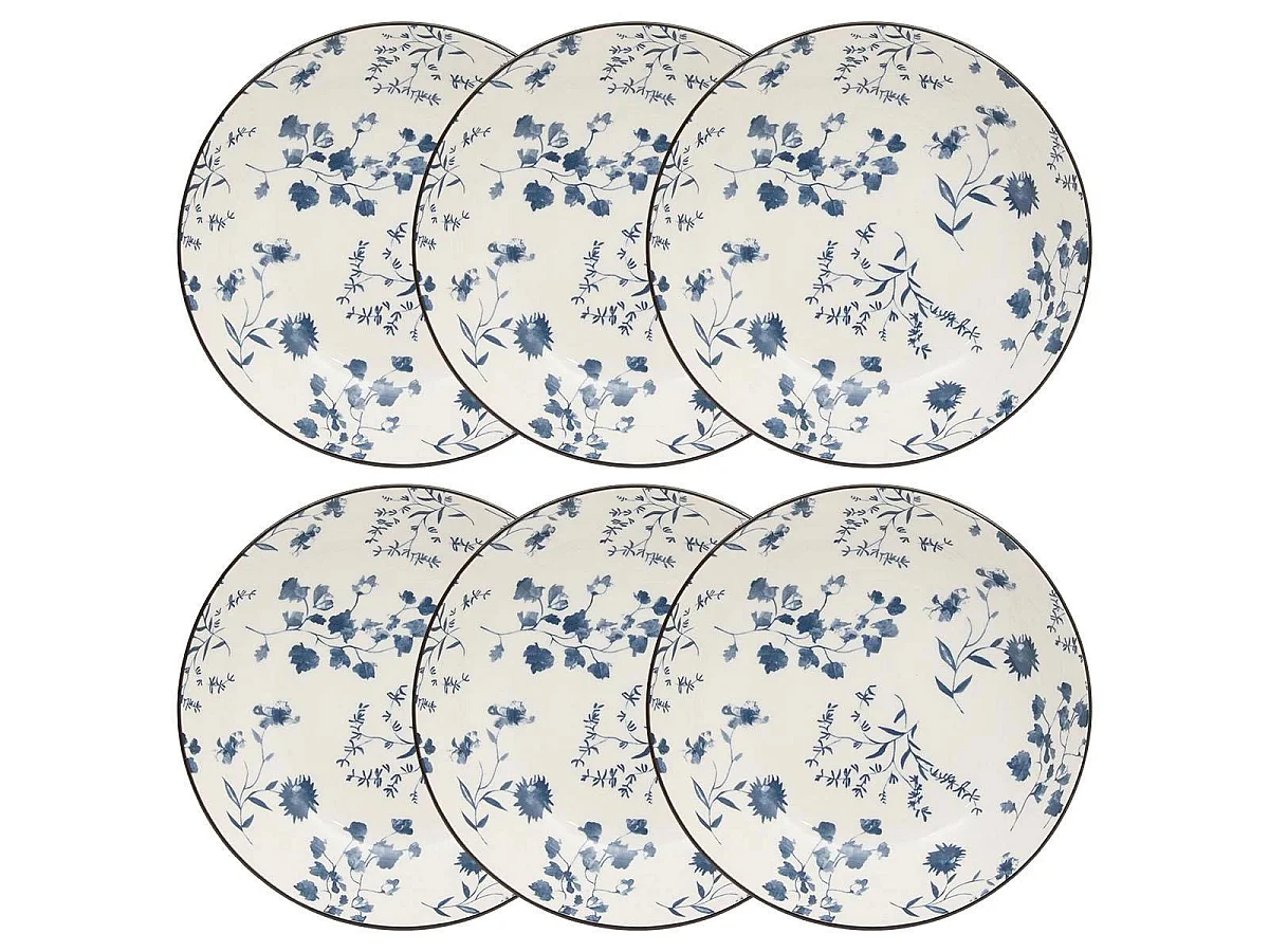 Lot de 6 Assiettes Creuses "Umami Fleur" 20cm Bleu