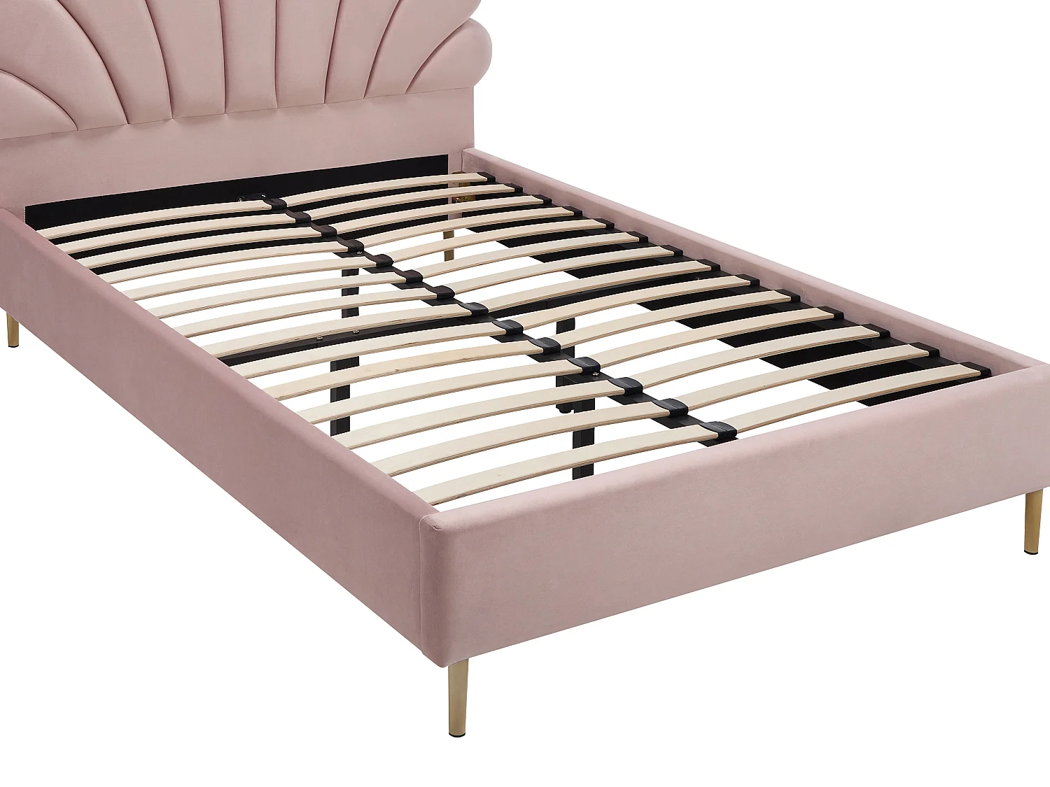 Lit coquillage 120 x 190 cm - Velours - Rose + Matelas - LIVAYA