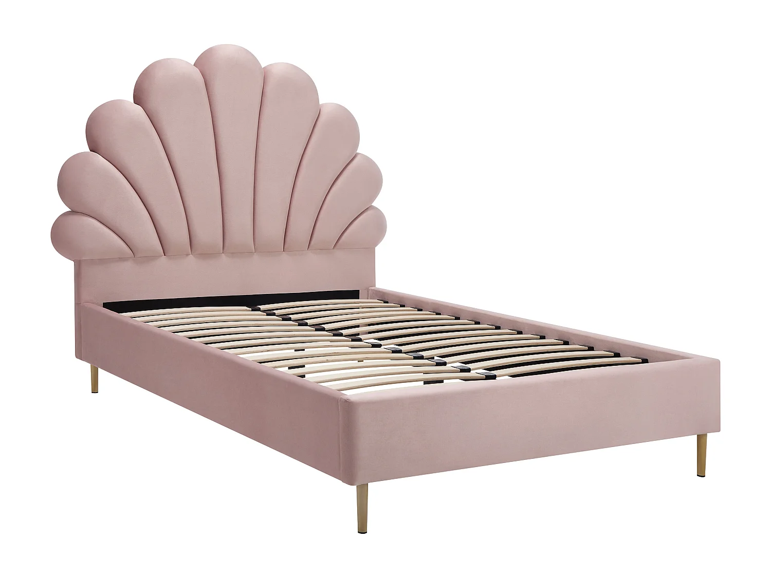 Lit coquillage 120 x 190 cm - Velours - Rose + Matelas - LIVAYA