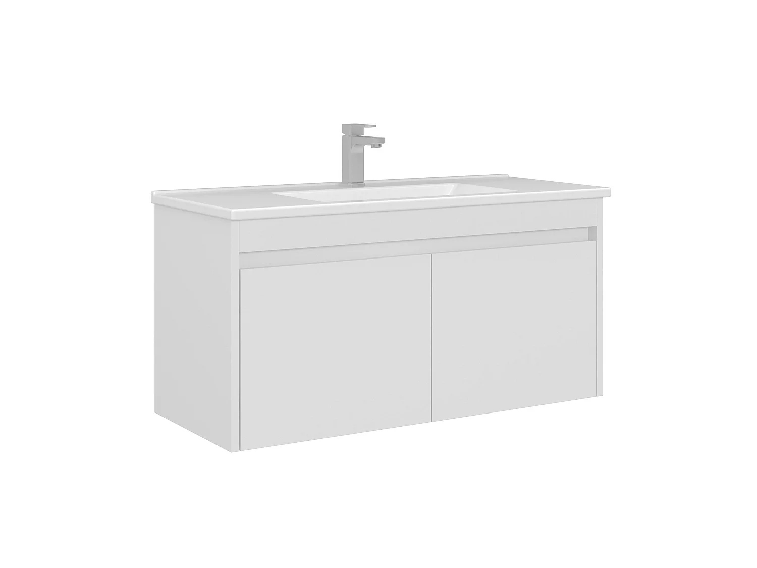 "Arno 100" Vit tvättställsskåp - Modern design, Keramiskt handfat, Blank finish, Väggmonterbar