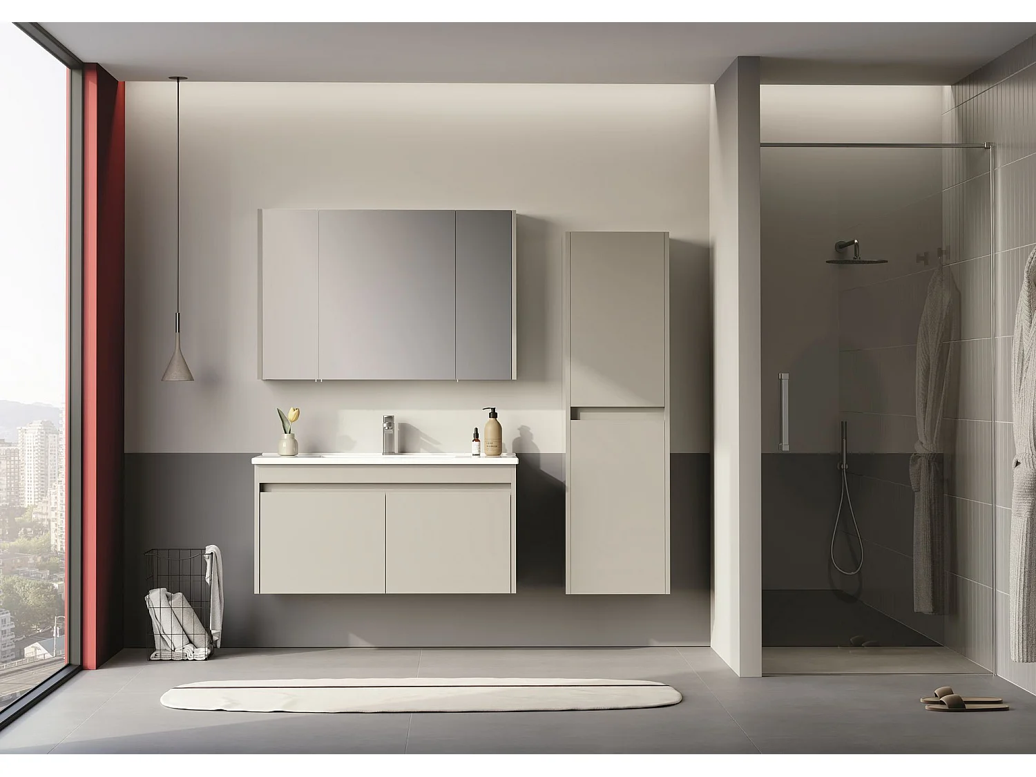 "Arno 100" Kashmir Tvättställsskåp - Modern Design, Soft-Close Dörr, Keramiskt Handfat, Väggmonterbar - 100 x 45 x 52 cm