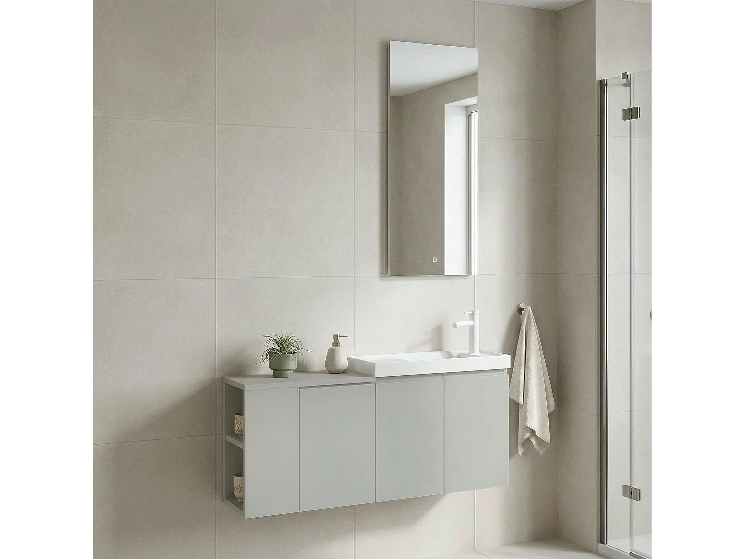 Ensemble Meuble Vasque avec Miroir (2 Pièces) "Ferla 110" - 40 x 22 x 45 cm - Matte Cashmere
