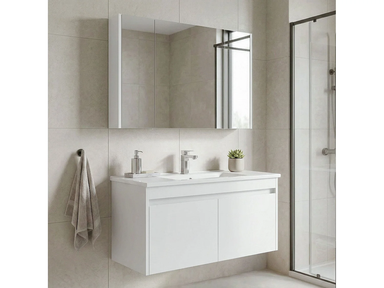 Ensemble Meuble Vasque avec Miroir (2 Pièces) "Arno 100" - 100 x 45 x 52 cm - White